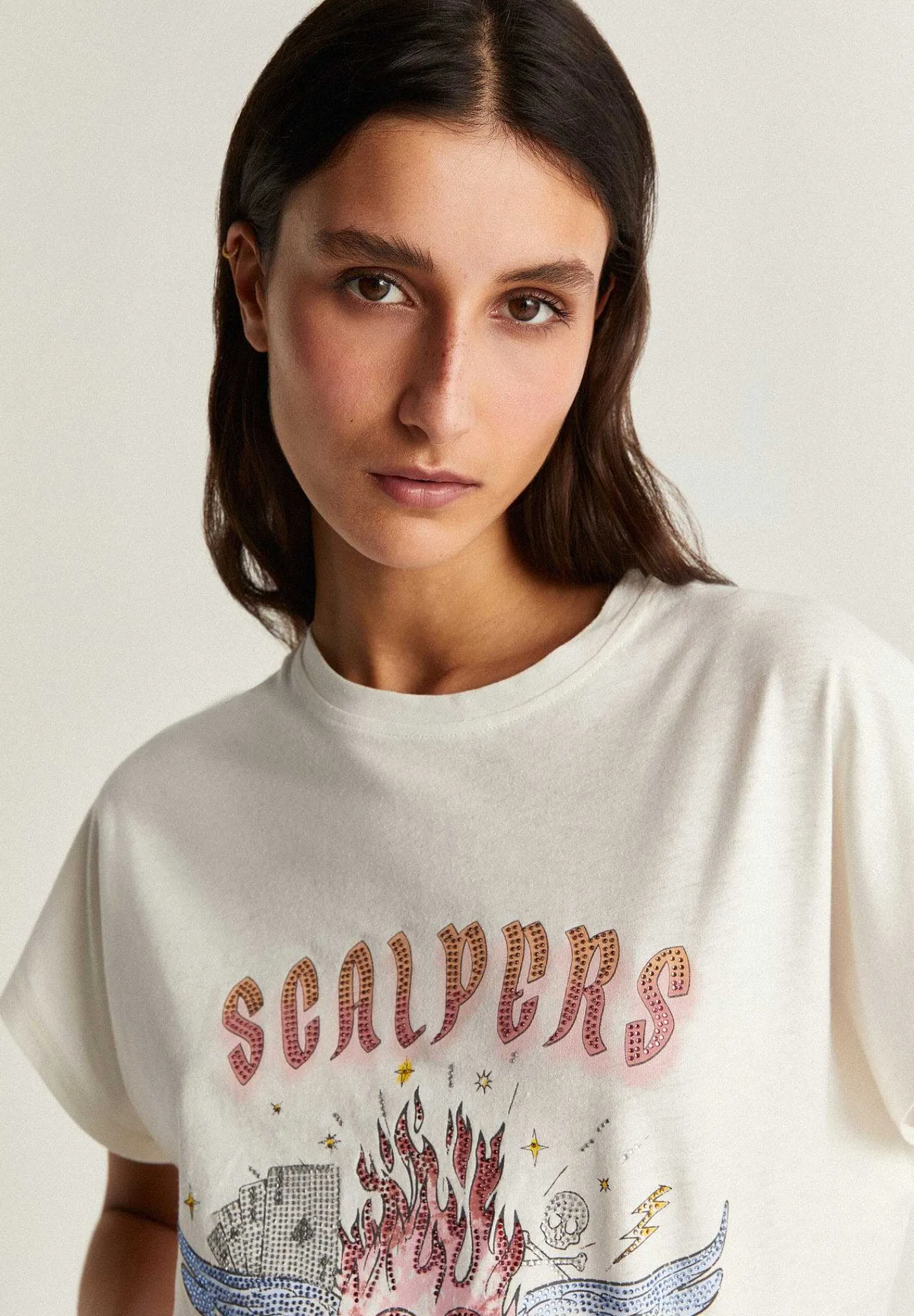 Online Scalpers Camiseta Print Detalle Strass